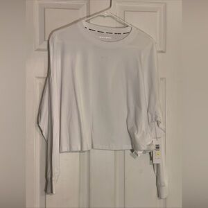 NWT DKNY Sport Long Sleeve Tee Logo Crop Top Activewear White Women's Medium New